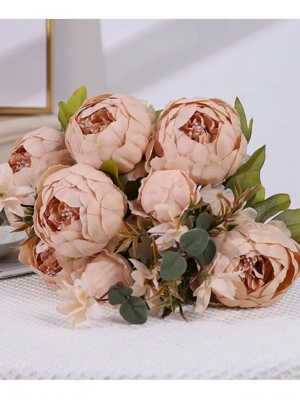 Champagne Faux Peony Stems by
